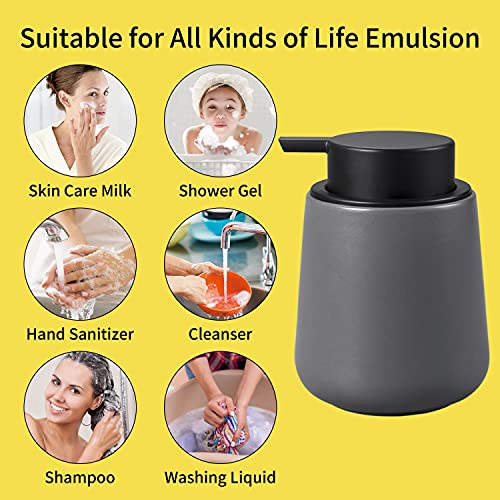 BosilunLife Grey Lotion Dispenser - 14 oz Bathroom Lotion Hand Pump Dispenser Hand Dish Soap Dispenser Bottles Black Pump Dish Liquid Dispenser for Kitchen Hand Wash Dispenser Ceramic