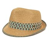 Funky Junque Women's Upf50+ Adjustable Multicolor Woven Short Brim Fedora Hat for Summer Fashion - 1 - Blue