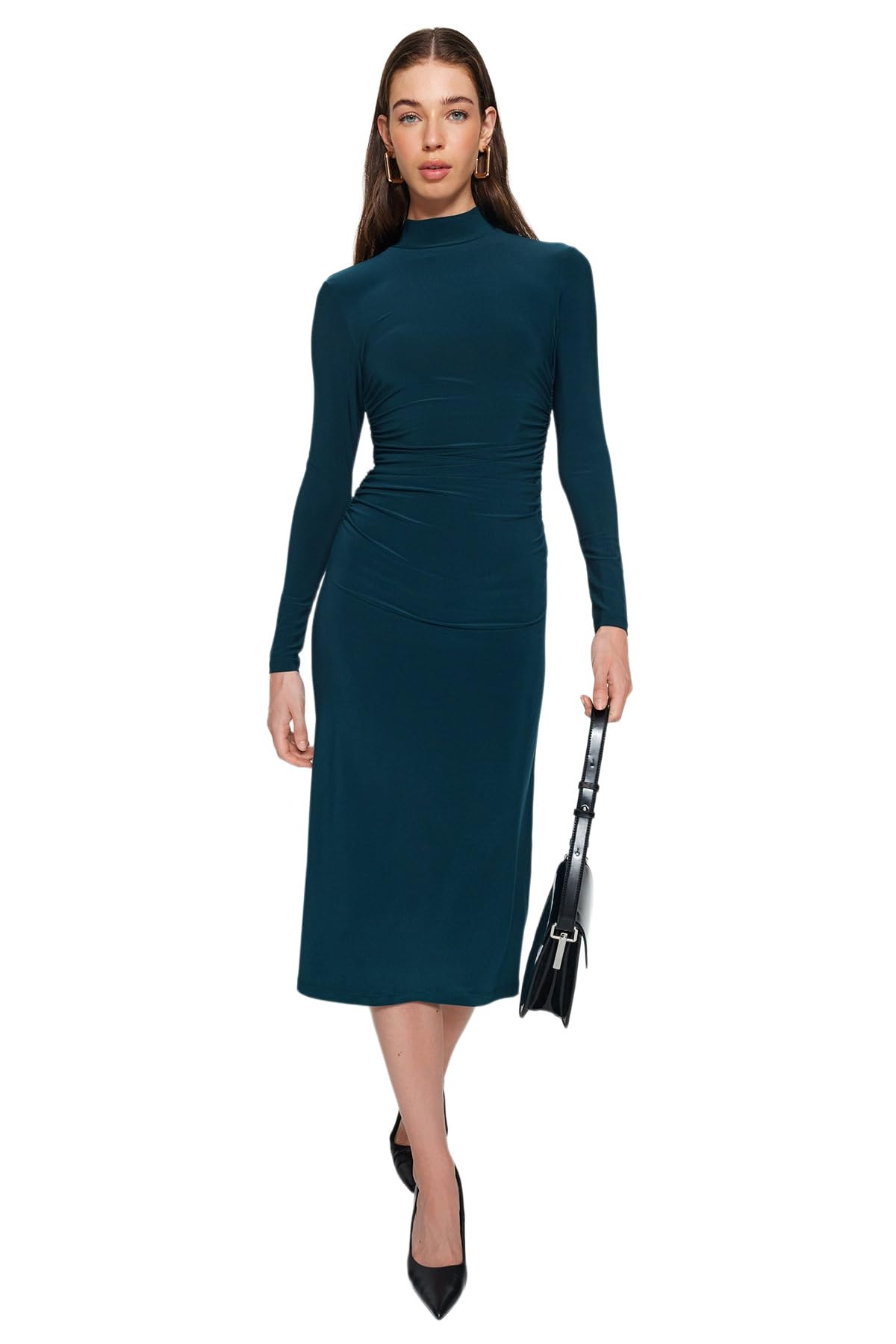 Trendyol Damen Emerald Green Women's Gerade Midi Lange Ärmel Tag Nacht Regulär Kleid Dress, Medium Mittel