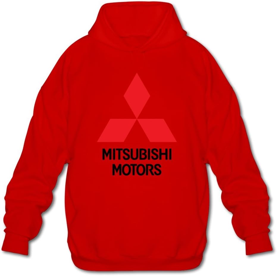 Men's Mitsubishi Motors Logo Long Sleeve Hooded Sweatshirt Large Red