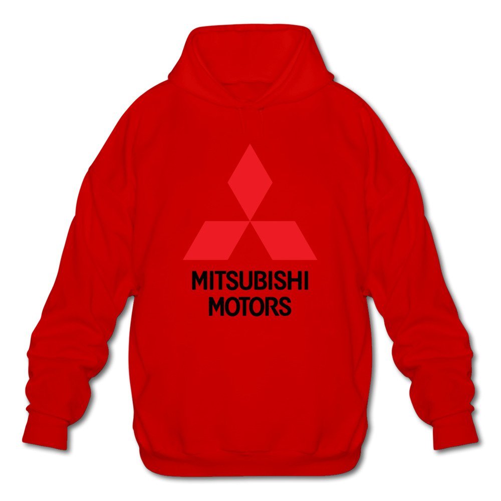 Men's Mitsubishi Motors Logo Long Sleeve Hooded Sweatshirt Large Red