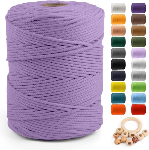 Image of ZUEXT Macrame Cord, Light Violet, 5mm x 328yds Cotton String Macrame Yarn