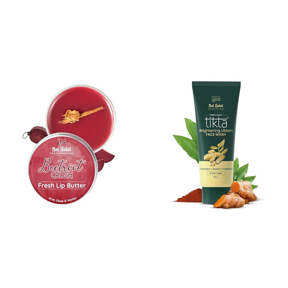 Nat Habit Lip Balm Fresh Beetroot Crush 10gm Lip Butter For Natural Pink Lips and Nat Habit Ubtan Face Wash, Fresh Daily Tikta For Men & Women 100g-image-44