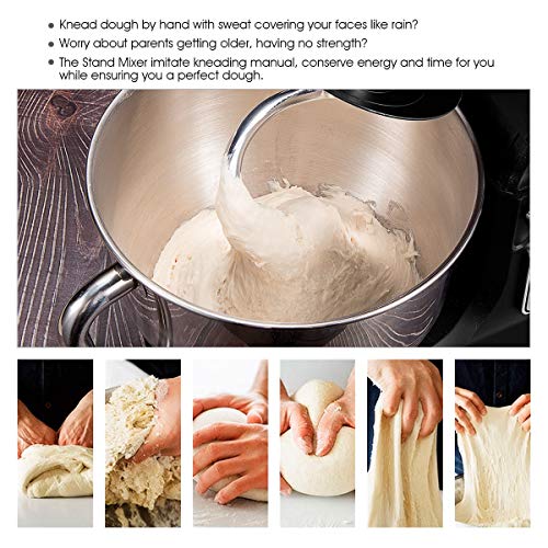 Stand Mixer, Dough Mixer with 5 Qt Stainless Steel Bowl, 6 Speeds Tilt-Head Food Mixer, Kitchen Electric Mixer with Double Dough Hooks, Whisk, Beater - Thumbnail 7