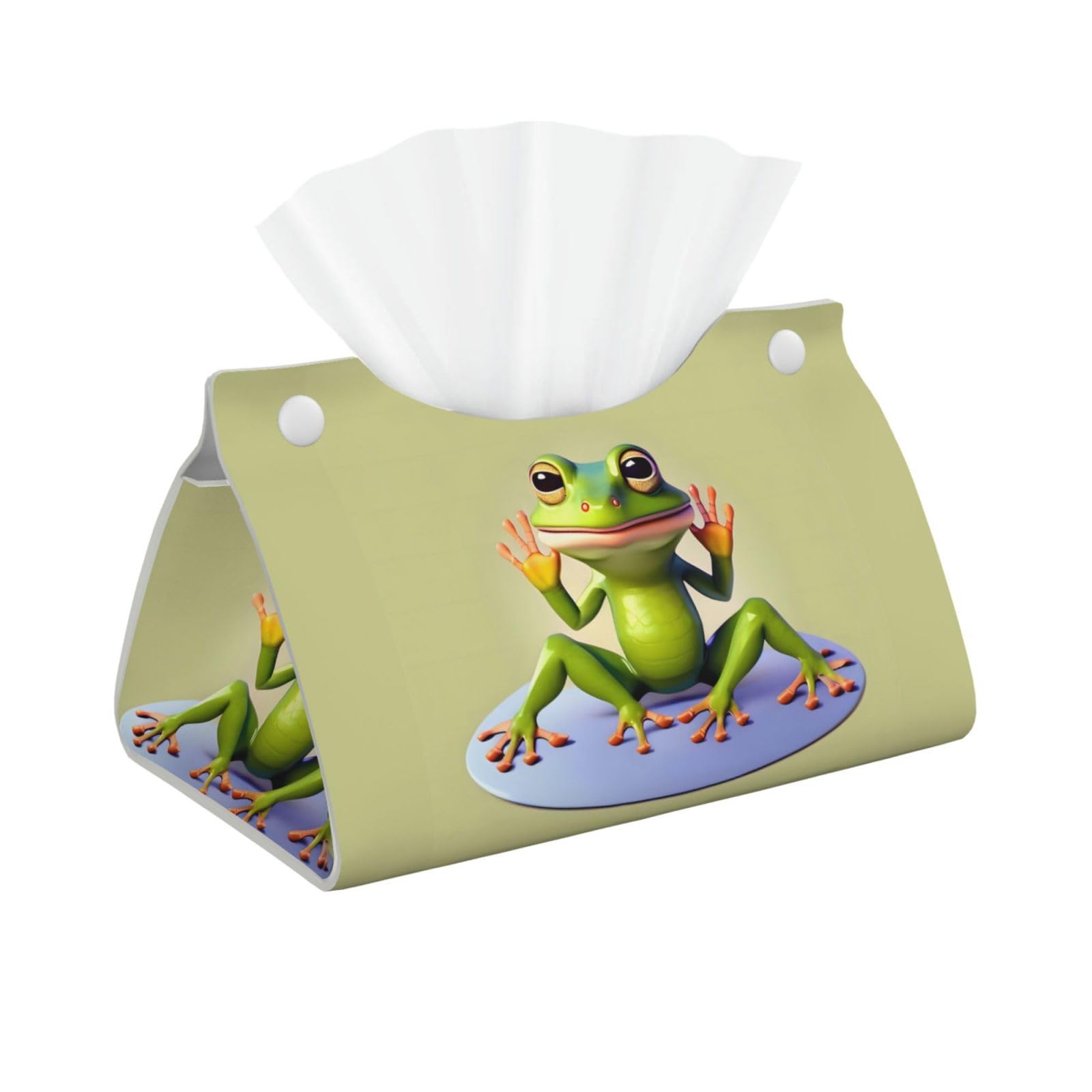 The funny frog doing yoga Rectangular Leather Tissue Box Cover, Folding Facial Tissue Holder Dispenser for Car