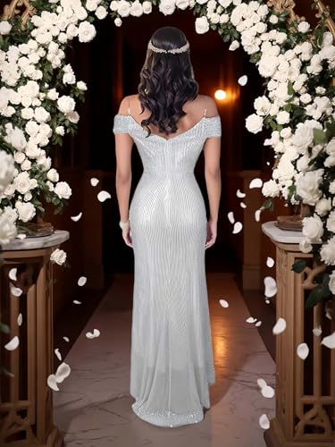 Image of Figdaw Fully Lined Soft Sequin Evening Dress for Women Formal,Wedding,Prom,Gala