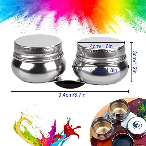 JUNMEIDO Double Palette Cup Stainless Steel Palette Cup with Lid Portable Double Dipper Oil Painting Pot Artists Palette Clip Cup Container Turpentine Solvent Container for Drawing Sketching