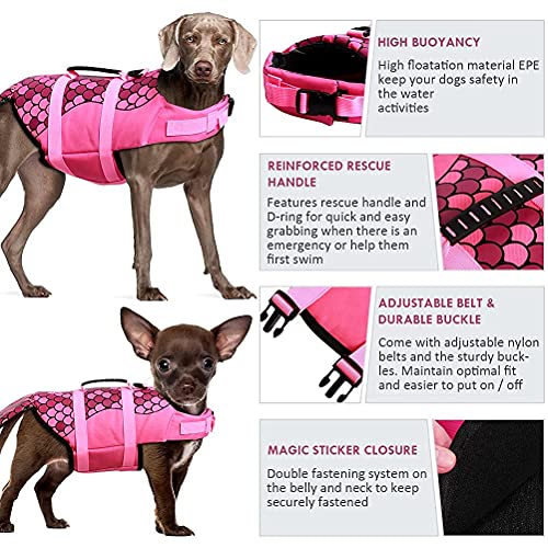 Durable Dog Life Jacket, Adjustable Ripstop Pet Safety Vest, Dog Lifesaver With Rescue Handle For Small Medium Or Larger Dogs, Eliminate Anxiety/Tension, Enhanced Buoyancy, Swimming,Mermaid-Xl #TOP5