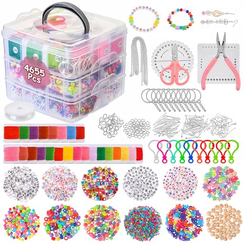 Reviews de Kits para hacer bisutería Top 10. 41 Cuentas para Pulseras, Sebami Kit para Hacer Pulseras con 4655 Piezas Accesorios, Kit Portátil de Manualidades,Cuentas para DIY con 3 Niveles de Cajas de Amacenamiento para Niños...