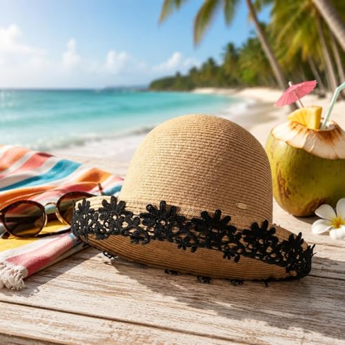 Chapeau en paille à large bord léger - Accessoire de plage et chapeau de soleil - 3