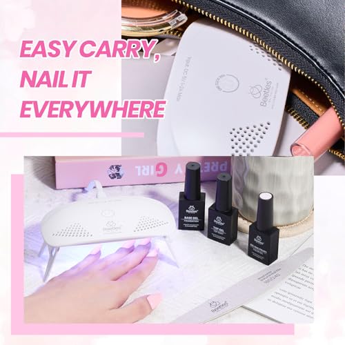 Image of Beetles Nude Pink Gel Nail Polish Kit with UV LED Light Nail Lamp 6 Pcs Starter Kit Base Gel Top Coat Soak Off Nude Pink Polish Set with Nail File for DIY Manicure Gifts for Women
