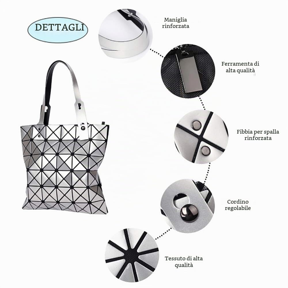 whatUneed Donne Top-Handle Borse, Borsa a tracolla luminosa geometrica, pieghevole in pelle PU Shard Lattice Tote Bag Shard Shard Bag