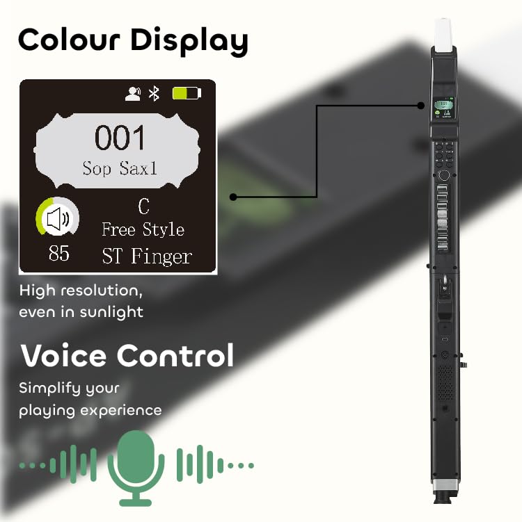 AP500 Pro Elektronisches Blasinstrument, Synthesizer, 120 Sounds, Sprachsteuerung, Bluetooth, OLED-Display, 8 Oktaven, Atemkurve einstellbar, wiederaufladbares elektrisches Saxophon (Schwarz)