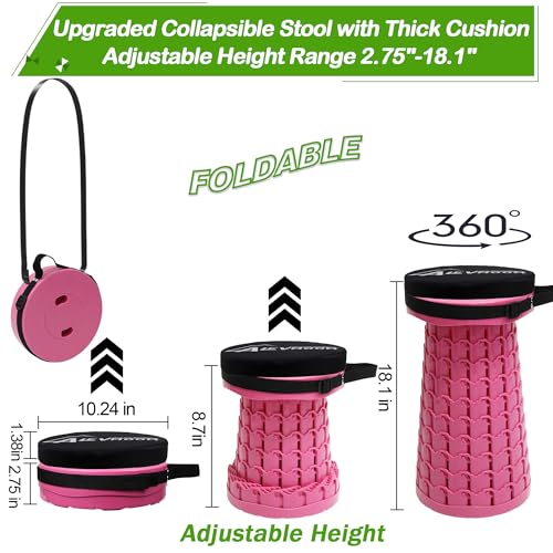Image of ALEVMOOM Upgraded Collapsible Stool with Thickened Cushion 18.1 inch,600Lbs Max Weight Wider & Taller Pop Up Stool, Heavy Duty Portable Retractable Folding Chair or Travel Foot Rest for Camping, Outdoors