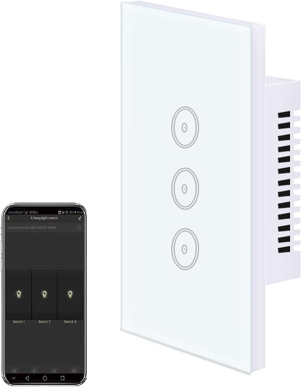 Jinvoo WiFi Wall Light Touch Panel Switch, 3 Way, Remote Control by Smart Phone,No Hub Required, AC 120V, Works with Amazon Echo, Google Home, White