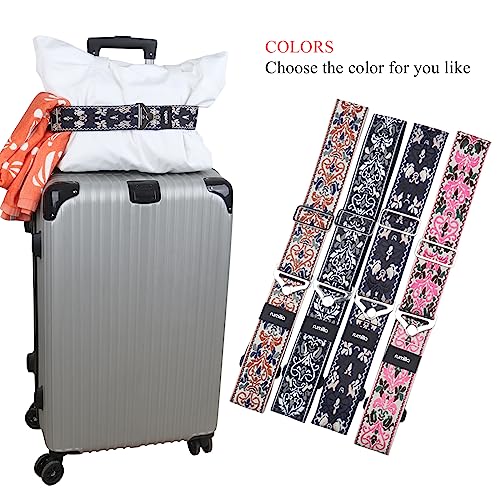 Image of Luggage Straps Bag Bungees for Add a Bag Easy to Travel Suitcase Elastic Strap Belt，Luggage Strap with Exquisite Embroidery (Blue)