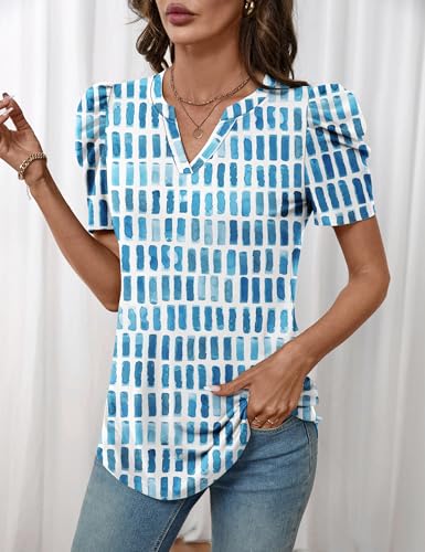 Image of LOMON Spring Summer Tops for Women 2026 V Neck Puff Short Sleeve Tops Fashion Trendy Work Blouses Dressy Casual S-XXL