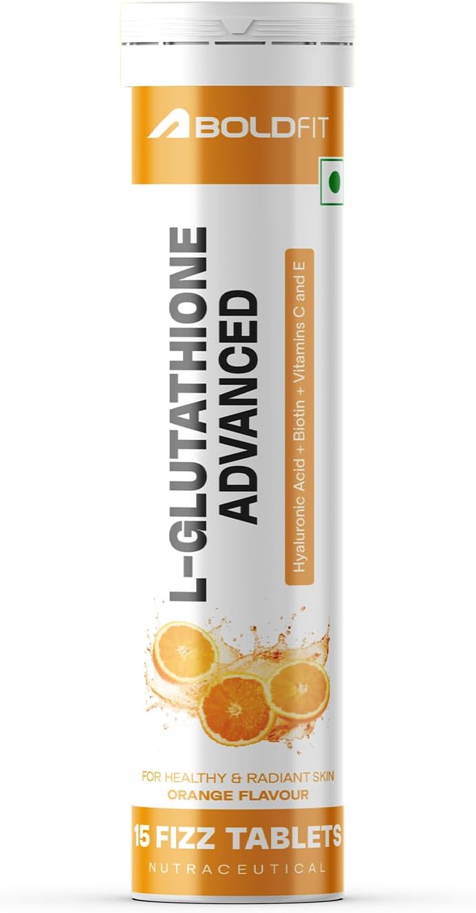 Boldfit Glutathione Effervescent 500mg LGlutathione Tablets with Vitamin E,Biotin and Vitamin C Tablet Supports Healthy Skin, Detoxification and Immune Health- 15 Veg Effervescent