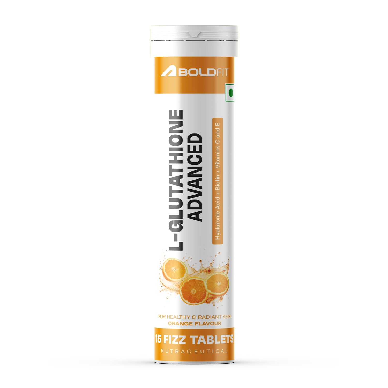 Boldfit 500mg L Glutathione Tablets with Vitamin C, E and Biotin Supports Healthy Skin, Detoxification and Immune Health- Orange 15 Effervescent Tabs