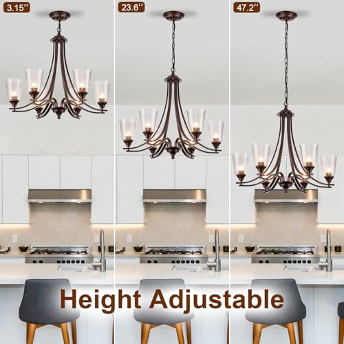 Image of Oil Rubbed Bronze Chandeliers Antique Pendant Lights 6-Light for Kitchen Island 47.2 inch Max Height Adjustable Vintage Brown Ceiling Chandeliers for Dinging Room Foyer Staircase