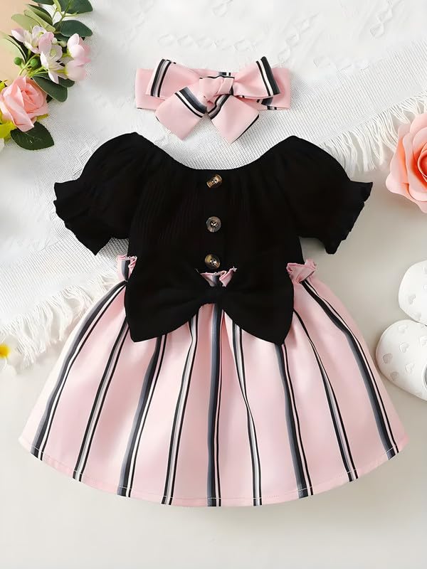 Image of Niren Enterprise Mustang Lining Printed Kitkat Top Baby Frock for Baby Girls
