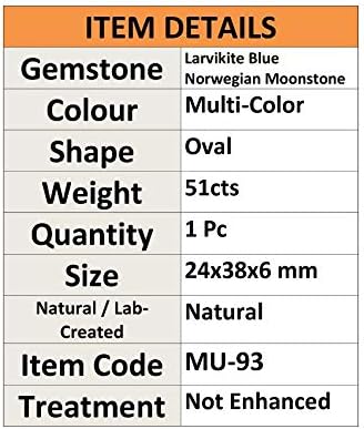 Larvikite Blue Norwegian Moonstone Oval Cabochon Natural Gemstone 51 Cts Mu93-B0862C2X-1D