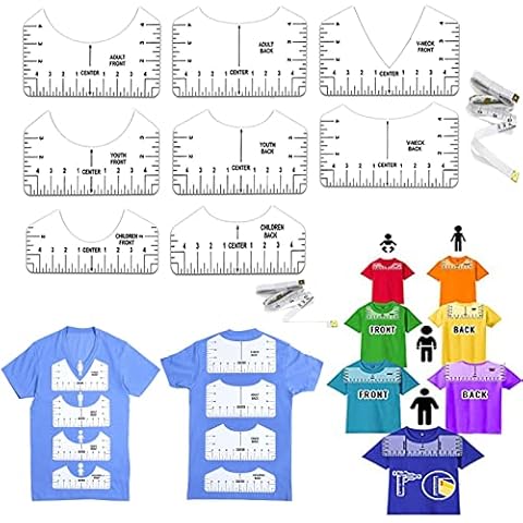 8 Stücke Führung PVC Transparente Lineale, T-Shirt Ausrichtungslineal, Schablonen-Lineal, T-Shirt Ausrichtung Werkzeuge, Transparente Lineal T-Shirt Anleitung Lineal, für Stoff Schneiden Designs Cover