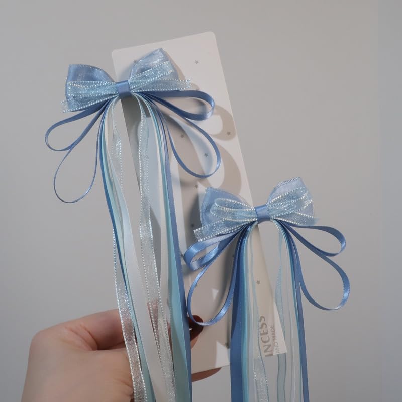 Pinzas para cabello con moño azul, set 2 piezas miniatura 3