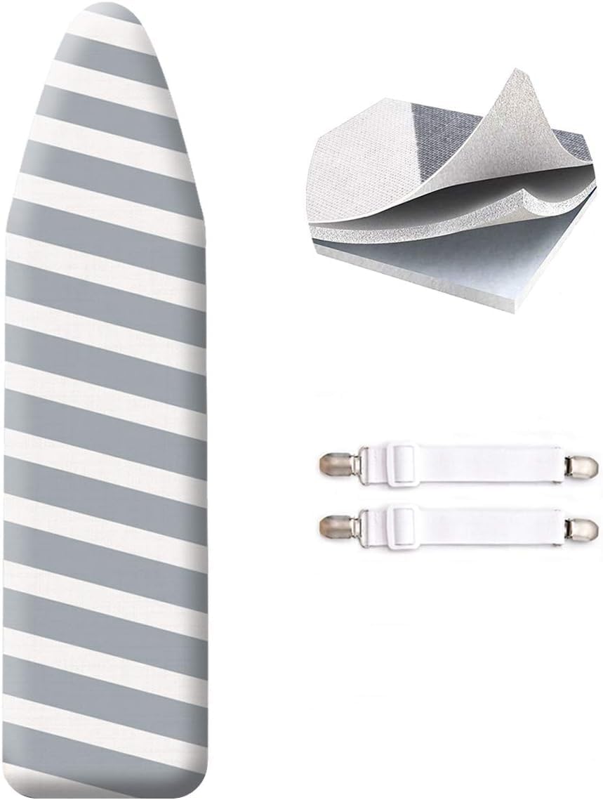 42”x12” Ironing Board Cover and Pad - with Pull Bungee Fit System and Connecting Straps,Premium Heavy Duty 4-Layer Silicone Coated Cover,Heat Reflective, Scorch Resistant