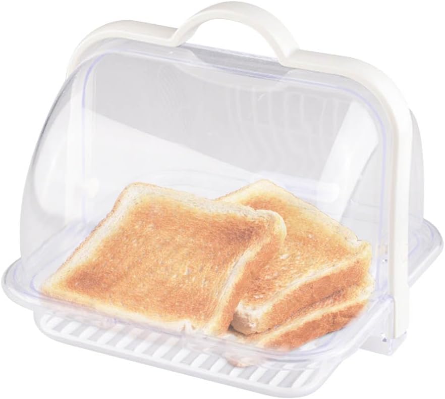 BAOZOON Portable Bread Box with Handle and Transparent Lid Loaf Cake Storage Carrier with Removable Drain Rack Food Storage Container for Pastries Donuts Buns Fruits(Apricot Handle)