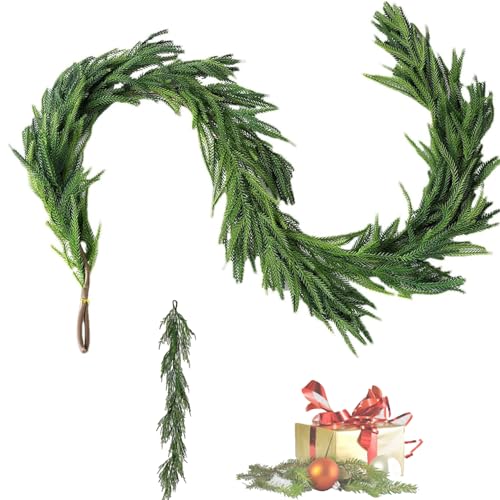 Real Touch Norfolk Pine Garland, Afloral The Original Real Touch Norfolk Pine Garland, Christmas Garland Norfolk Pine for Table, Mantle, Wall, Indoor, Outdoor Christmas Decorations (2.7m)