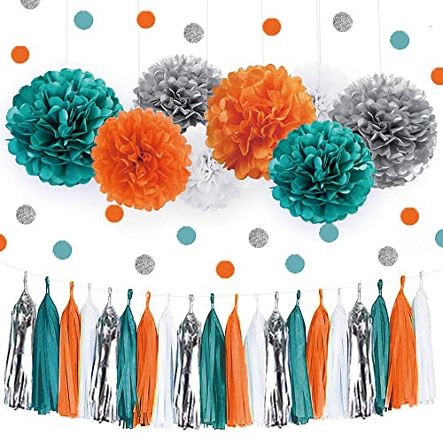 IGUO Decorações para Festa de Casamento Laranja Azul-Petróleo, Festa de Outono Laranja Prata, Chá de