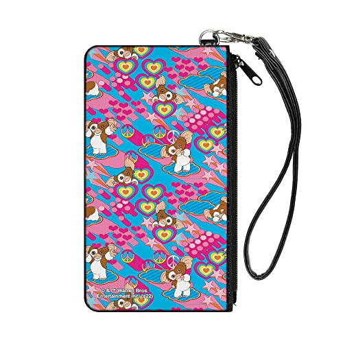 Image of Buckle-Down Horror Movies Wallet, Zip Clutch, Gremlins The New Batch Gizmo Poses Peace Collage Blues Pinks, Canvas, Pink, L, Casual