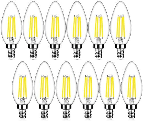 12-Pack Dimmable E12 LED Candelabra Bulbs 40Watt Equivalent, 5000K Daylight White, 450Lumens, 4W B11 Vintage Chandelier Light Bulbs, LED Filament Clear Glass Candle Lamp for Ceiling Fan Home Decor1