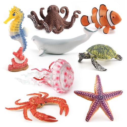 Figurines d'animaux marins en coffret de 8 pièces, cadeau idéal pour enfant
