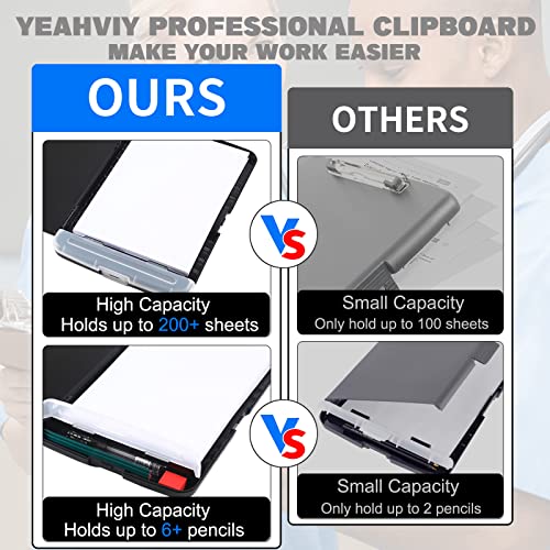 Yeahviy Clipboard With Storage, Large Capacity Nursing Clipboards With Low Profile Clip, Heavy Duty Plastic Storage Clipboard With Pen Holder, Side-Opening, Multifunctional Clipboard Case For Writing #TOP3