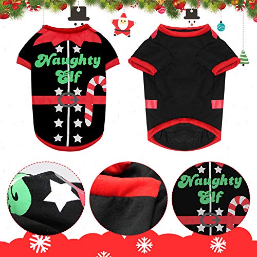 Bwogue 2 Pack Dog Christmas Shirts Pet Santa & Elf Costume Printed Puppy Shirts Pet Shirts Festive Christmas Themed Soft Dog Clothing For Cats Small Dogs Pupp,Xs #TOP3