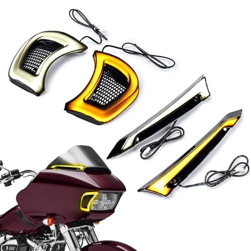 Anzios Windshield Trim & Vent Accent LED Light Kit Compatible with 2015-2023 Harley Road Glide FLTRX FLTRXS FLTRU FLTRK CVO - Smoke Lens, White/Amber COB LEDs