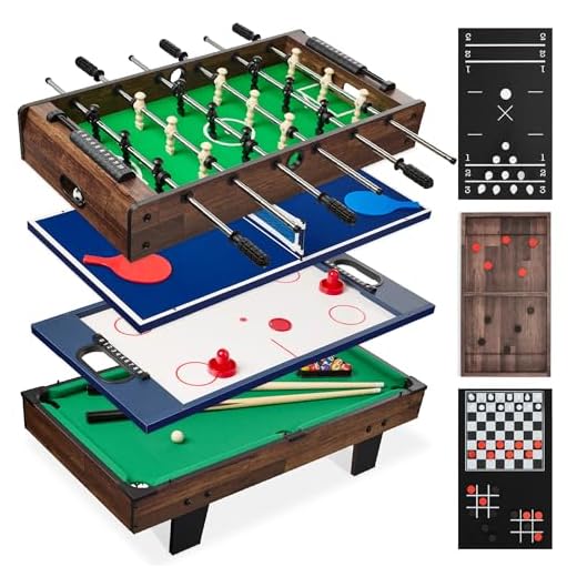 Best Choice Products 11-in-1 Kids Combo Game Table Set w/Ping Pong, Foosball, Air Hockey, Shuffleboard, Bowling, 5 Accessory Bags - Dark Wood