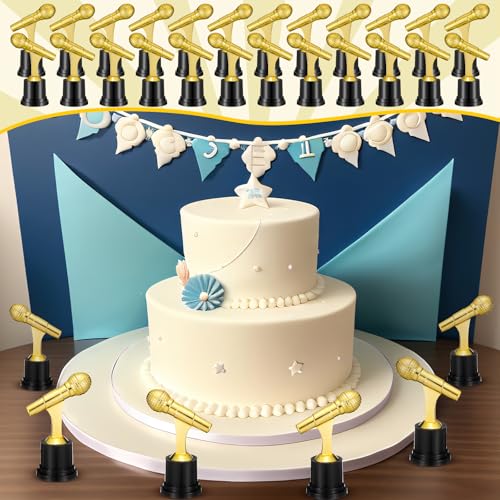 Tondiamo Small Trophy Celebrate The Top Award 6 Inch Tall Plastic MVP Funny Game Small Trophy and Awards for Employees Boss Custom Competition Gifts(Microphone)