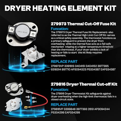 Image of MED7230HW1 MEDX700XL0 MED6230HW1 MEDX700XW0 MEDB765FC0 MEDB835DC4 MED7230HC1 MEDB765FW0 MED6230HW2 MEDB835DW4 MEDB855DC4 MED5500FW1 MED5630HW1 Dryer Heating Element Kit Fit For May-tag by TOMOON