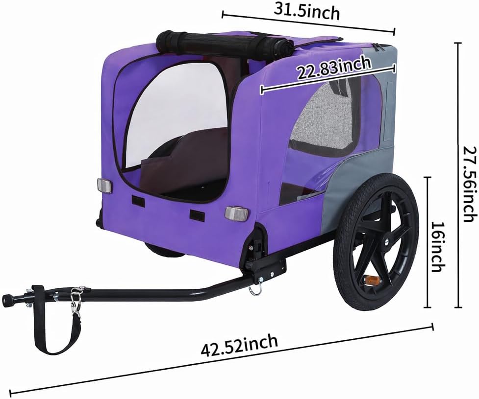 Heavy Duty Dog Bike Trailer with 16" All-Terrain Wheels & Universal Hitch, Foldable Pet/Cargo Carrier for Bicycles, Camping, Hiking