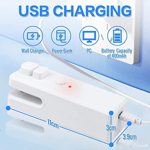 Mini Bag Sealer, 2 in 1 Heat Sealer & Cutter Portable Bag Resealer Machine with 100pcs Clear Packaging Bags, USB Rechargeable Bag Sealer for Plastic Bags Storage Snack Cookies Fresh