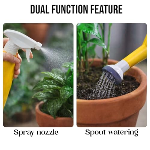 Image of Go Hooked 2in1 Plant Watering Can with Spray Bottle & Shower Head 1 Litre | Multi-Purpose Garden Water Sprayer for Indoor Plants, Balcony Garden & Nursery | Plastic Watering Pot with Handle (Yellow)