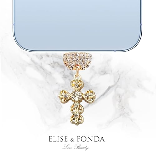Miniatura 3 de ELISE & FONDA CP497 Puerto de carga USB Crystal Anti Dust Plug Little Cross Phone Charm para iPhone 131211XS MAXXRX8 Plus76S8SE iPad iPod (dorado),