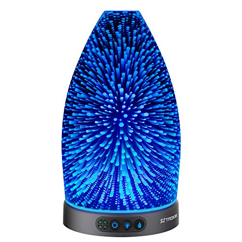 Sztrokia Essential Oil Diffuser,3D Glass Aromatherapy Diffuser,300ml Ultrasonic Cool Mist Humidifier with Color Changing LED Lights, Waterless Auto Shut-Off,Metal Case Base