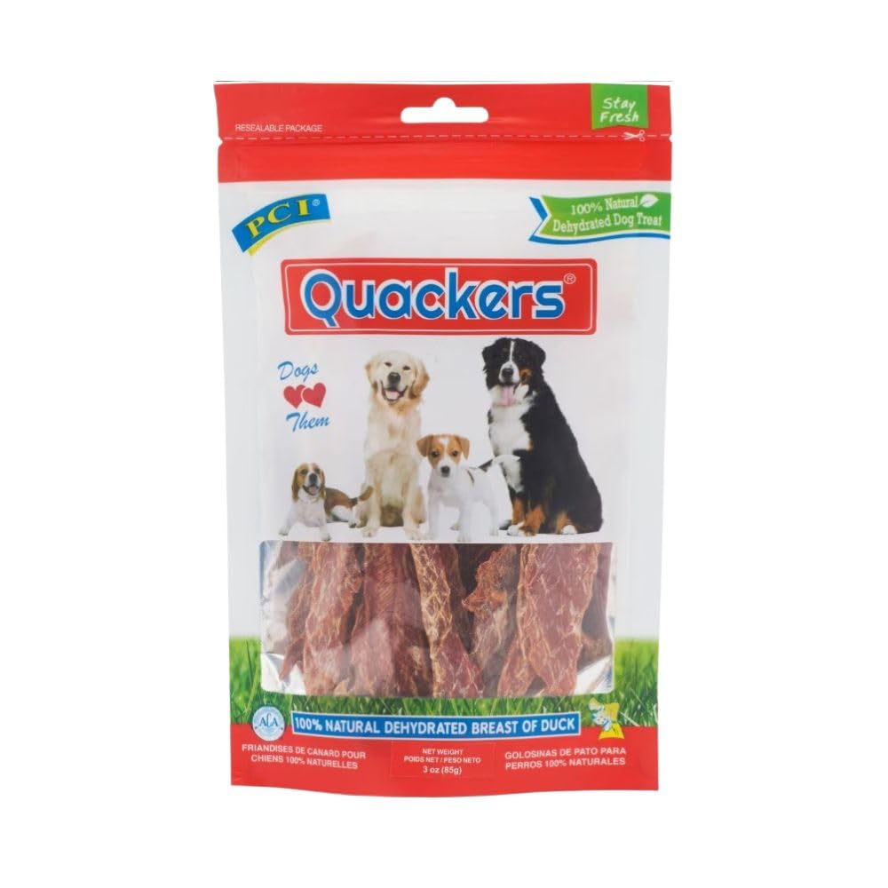 PCI Quackers - 100% Real Raw Dehydrated Duck Breast Treats for Dogs - 3 oz