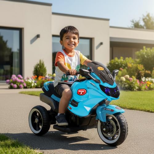 Image of Toyzone Trendy Electric Bike (Blue) | 6V Rechargeable Bike for Kids with 4.5Ah Battery | LED Lights, Music, MP3 /USB /BT | Smooth Acceleration | 6M Battery Warranty | Age 2-8 Years, Up to 35kg