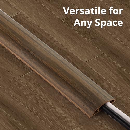 Image of ZhiYo 3.6ft Cord Covers for Wires on Floor, Cord Hider Floor Hide Extension Cords, Soft PVC Cable Cover Cable Protector, Wire Cavity W0.62in H0.31in, Smoked Brown Wood