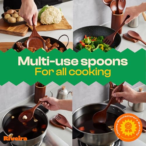 Riveira Set of 9 Premium Brown Bamboo Cooking Utensils - Bamboo Utensils for Cooking - Non-Toxic Utensils - Wooden Kitchen Set for Non-Stick Cookware by Riveira - Used condition - Image 4
